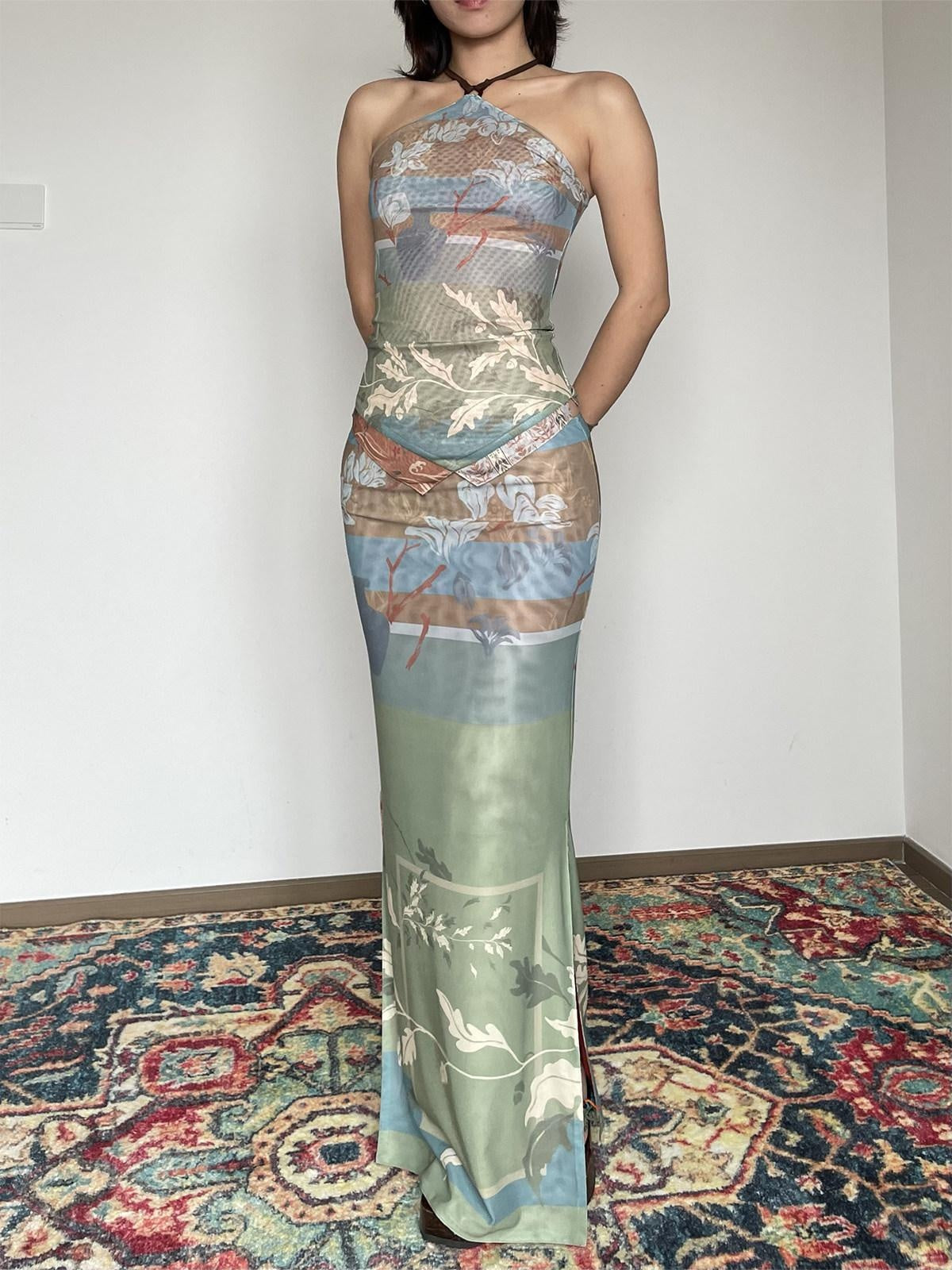 Wet Tail Reversible Cheongsam Printed Slim Mid Waist Mermaid Women Maxi Skirts