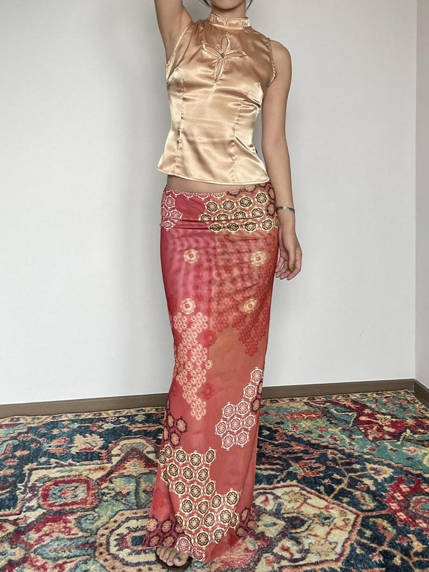 Wet Tail Reversible Cheongsam Printed Slim Mid Waist Mermaid Women Maxi Skirts
