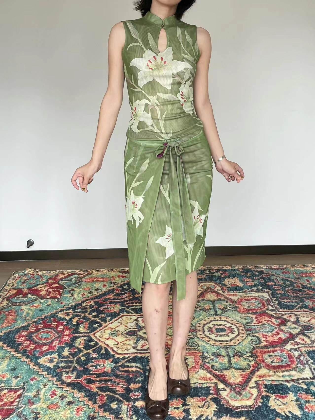 Wet Tail Stretch Slim Artistic Short Cheongsam Round Neck Young Women Tank Tops