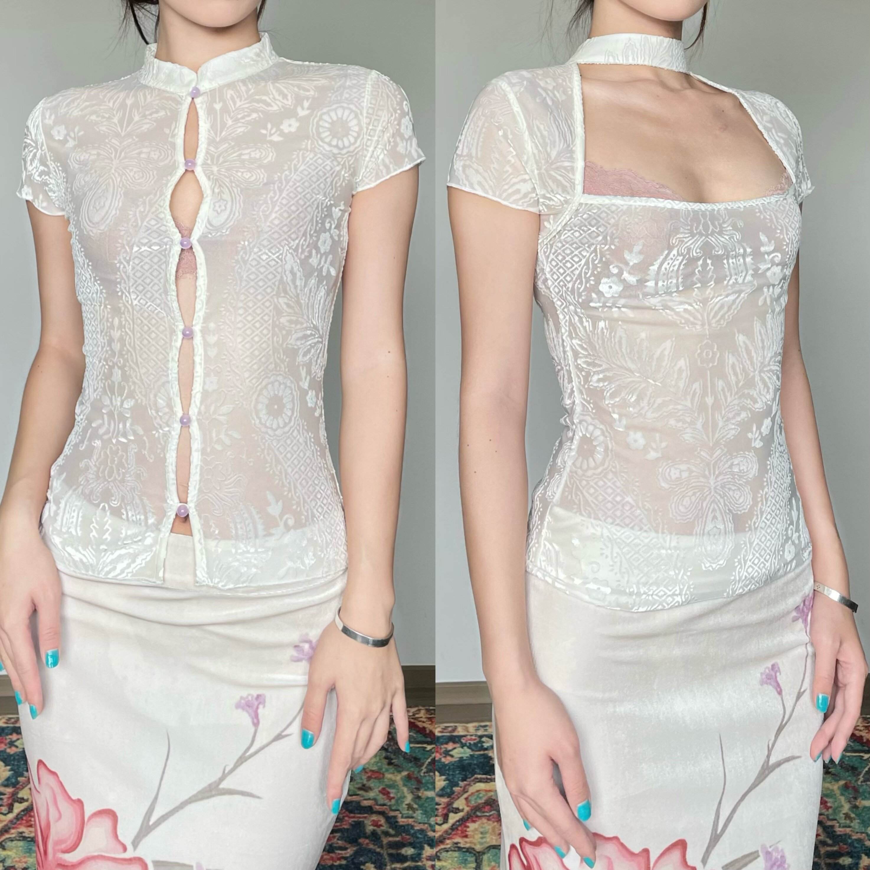 Wet_Tail_Stretch_Slim_Fit_Mandarin_Collar_Short_Sleeve_Cardigan_Office_White_Blouses_MISSTT