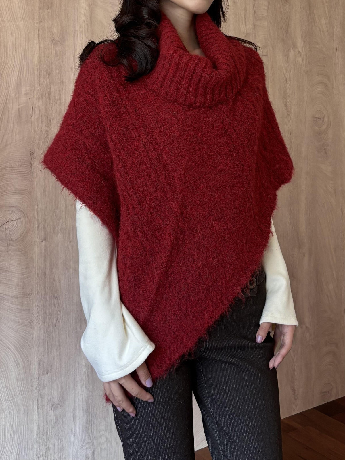 Wet Tail Three Tone Cloak Wool Blend Women&