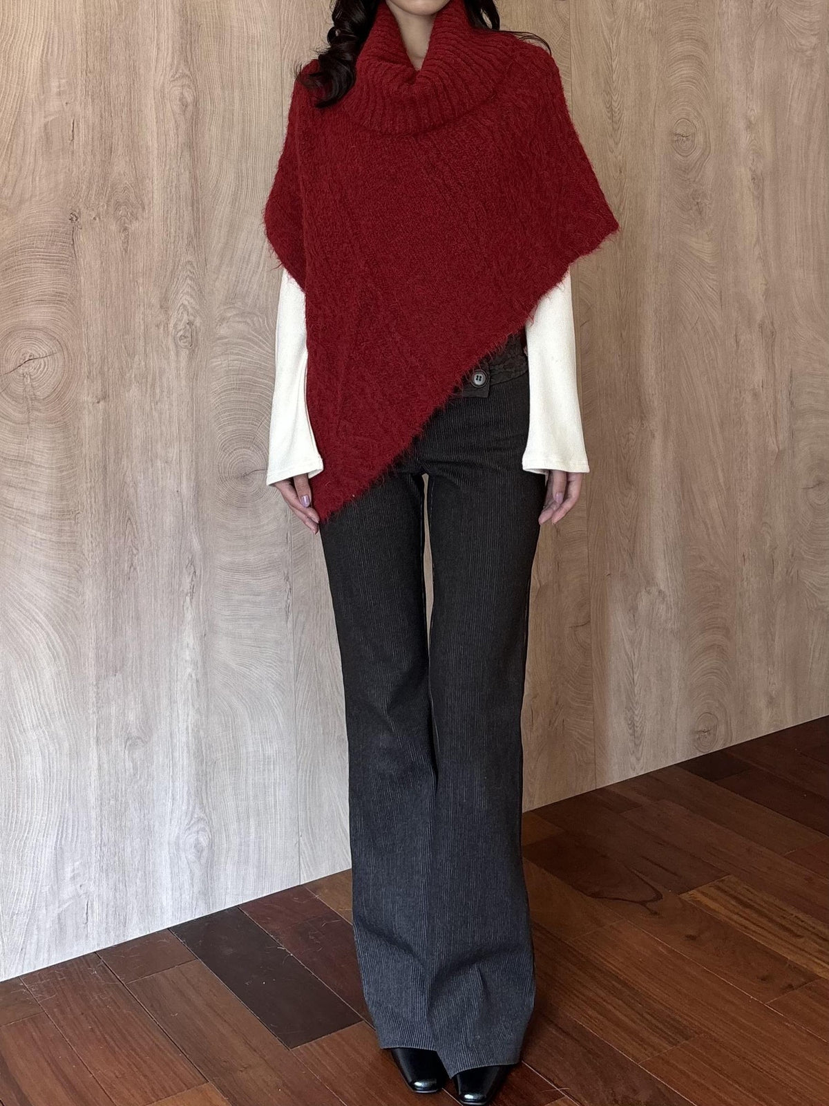 Wet Tail Three Tone Cloak Wool Blend Women&