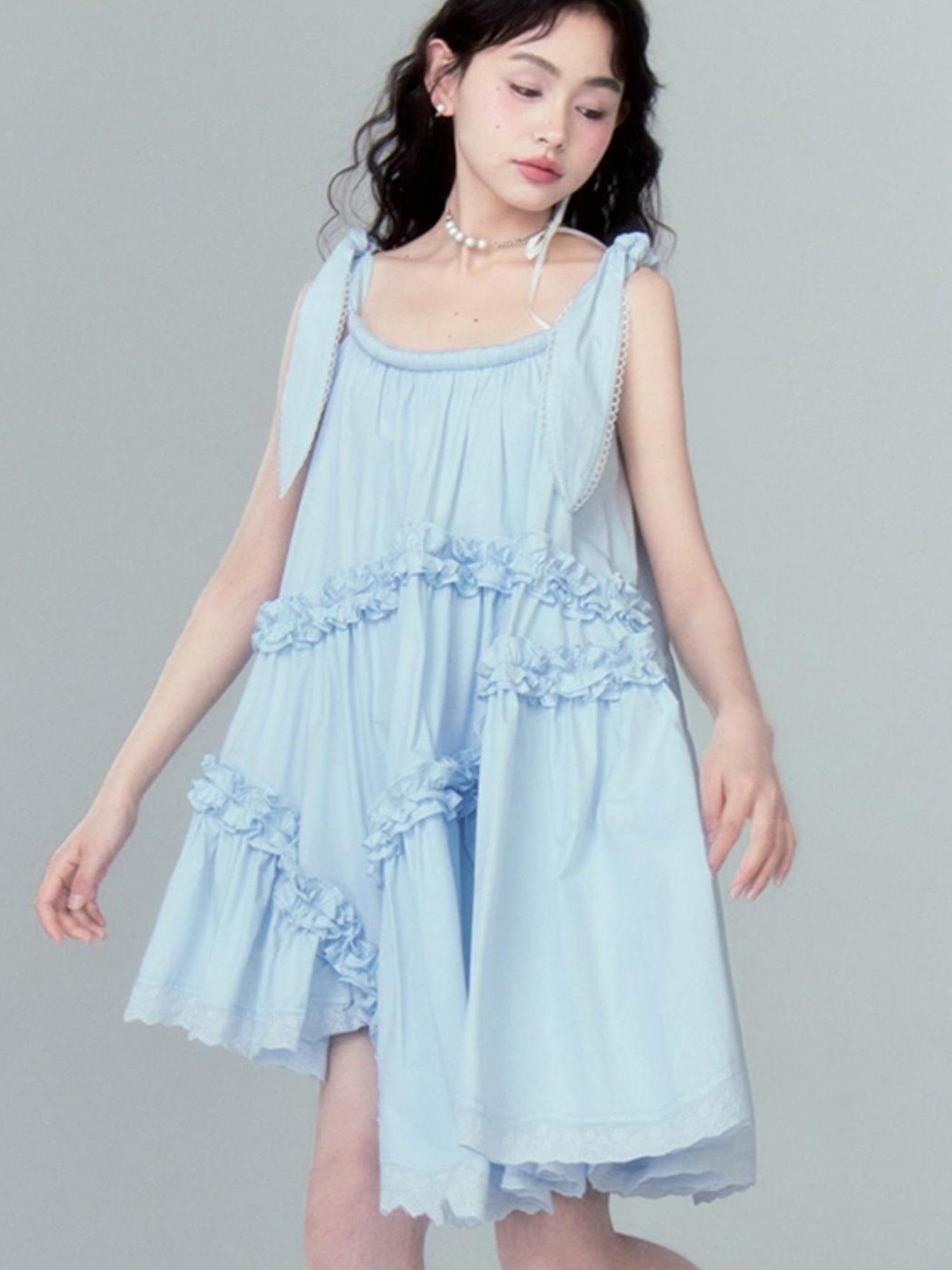 DIDDI MODA Whimsy Bunny Ear Ruffled Pinafore Dress