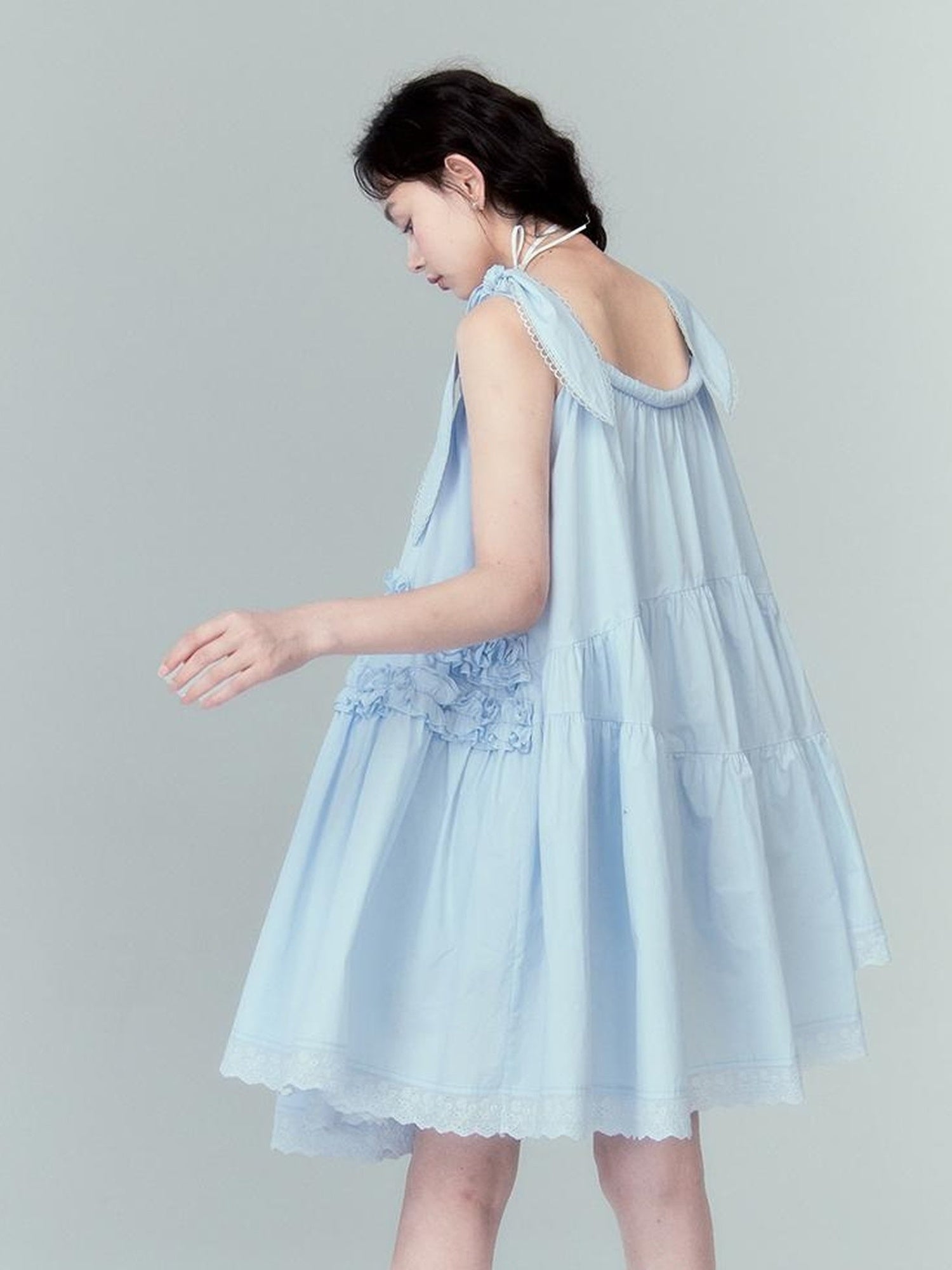 DIDDI MODA Whimsy Bunny Ear Ruffled Pinafore Dress