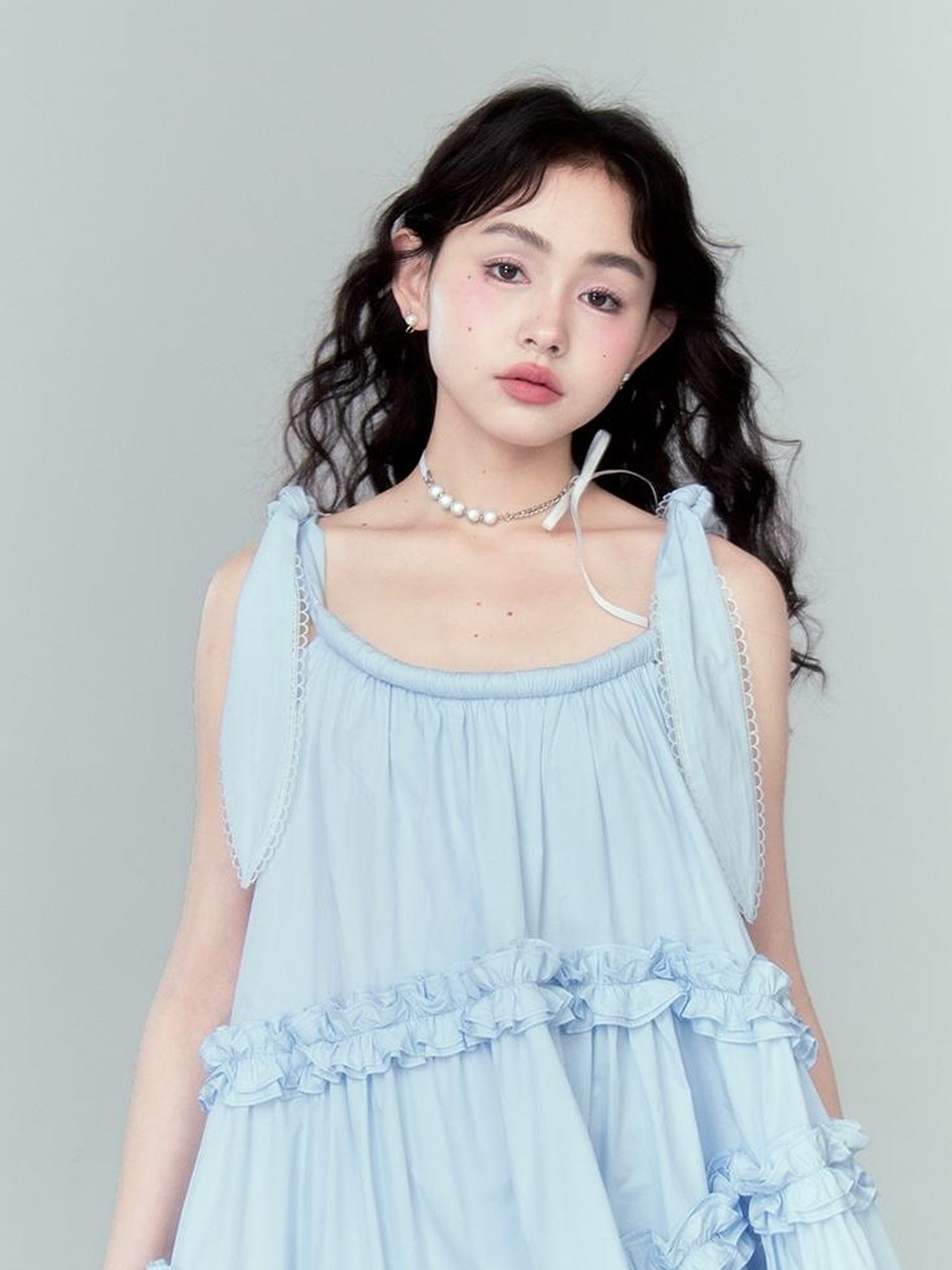 DIDDI MODA Whimsy Bunny Ear Ruffled Pinafore Dress