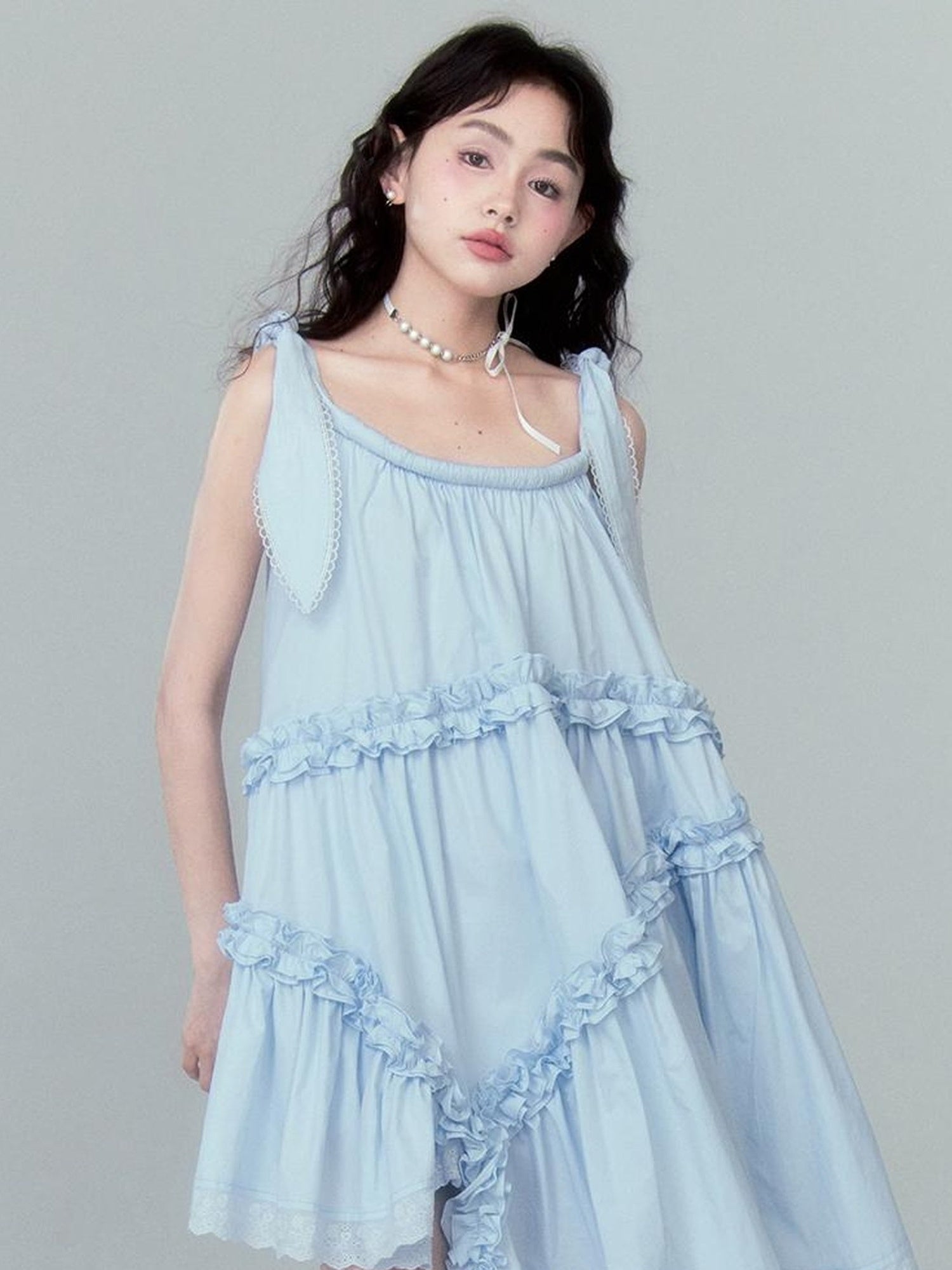 DIDDI MODA Whimsy Bunny Ear Ruffled Pinafore Dress