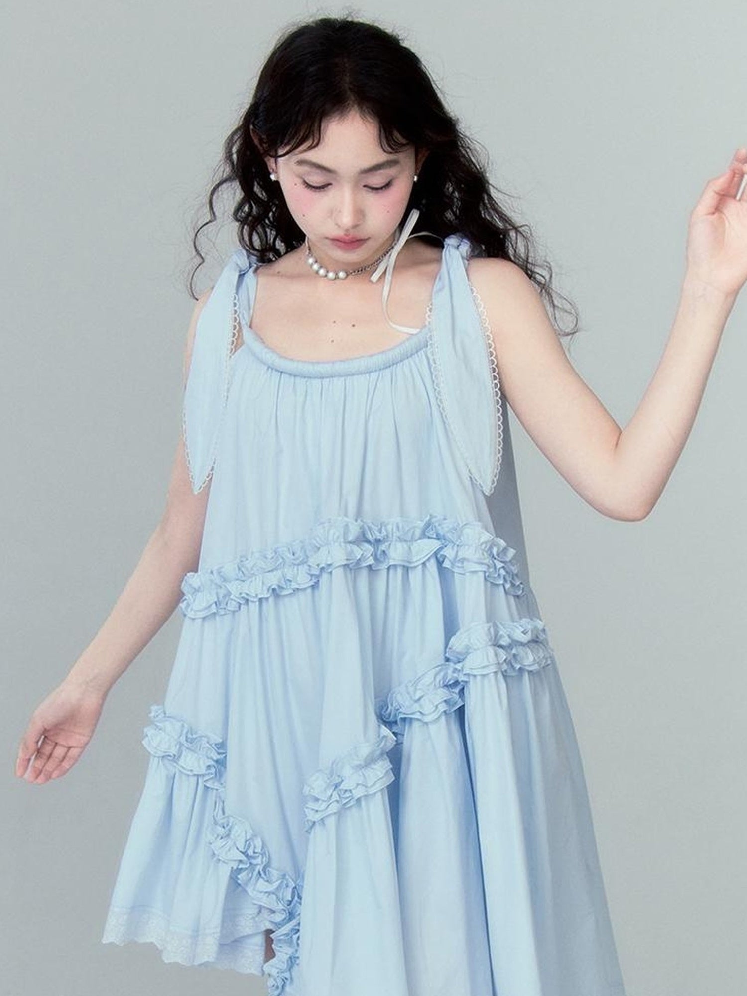 DIDDI MODA Whimsy Bunny Ear Ruffled Pinafore Dress