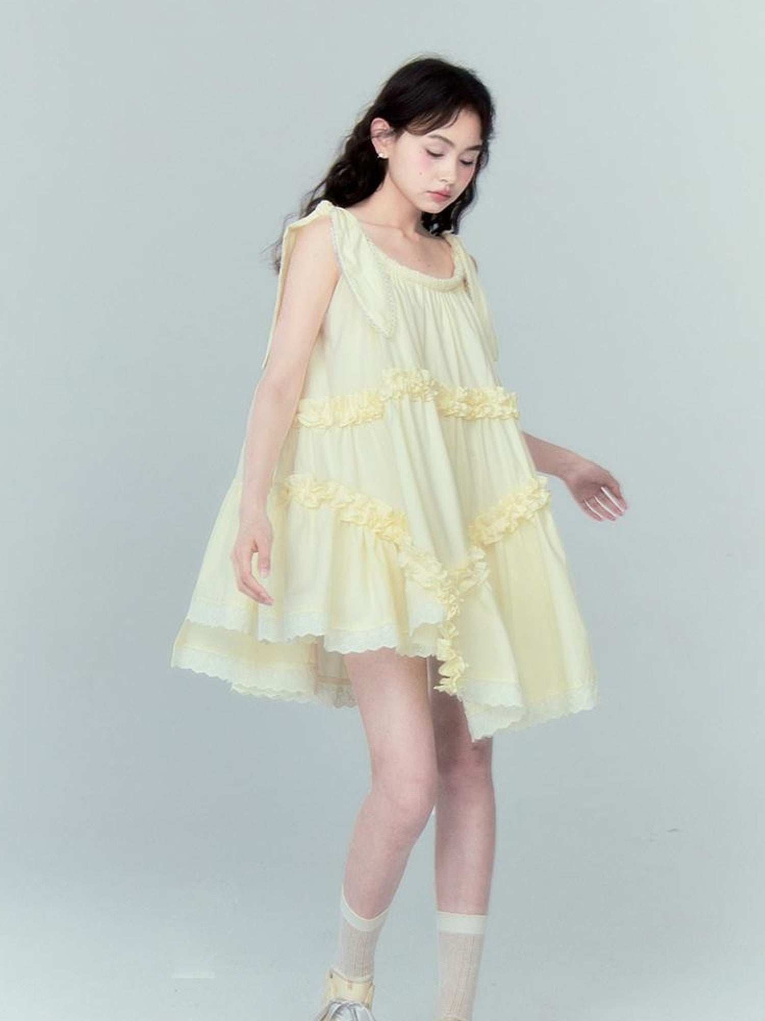 DIDDI MODA Whimsy Bunny Ear Ruffled Pinafore Dress