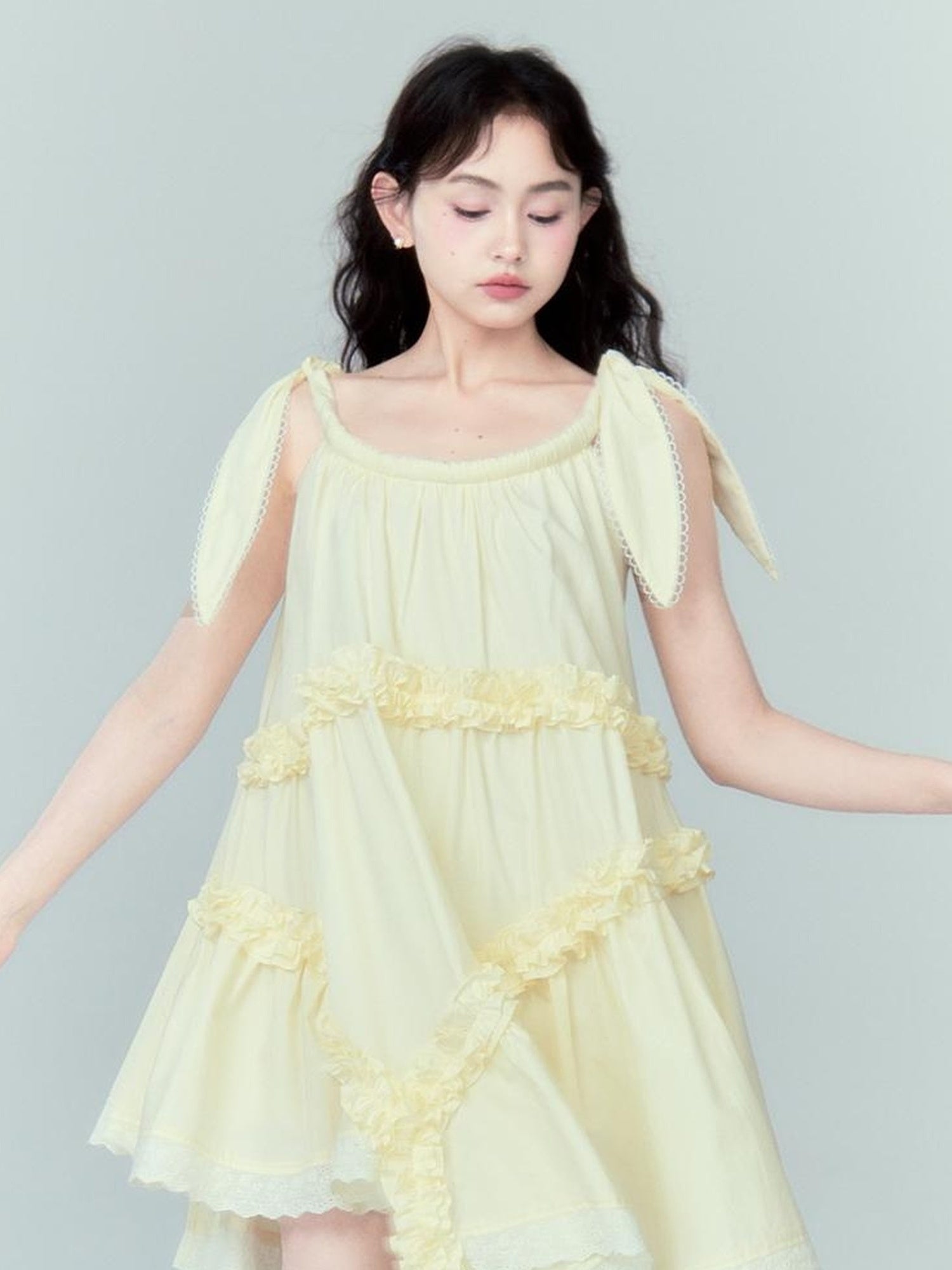 DIDDI MODA Whimsy Bunny Ear Ruffled Pinafore Dress
