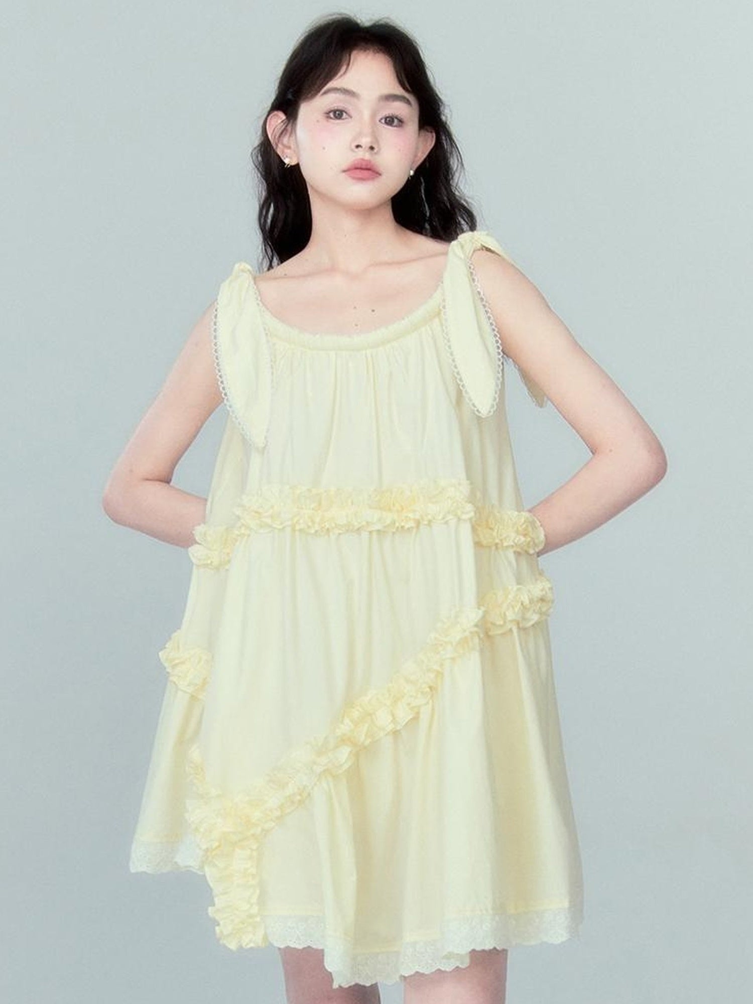 DIDDI MODA Whimsy Bunny Ear Ruffled Pinafore Dress