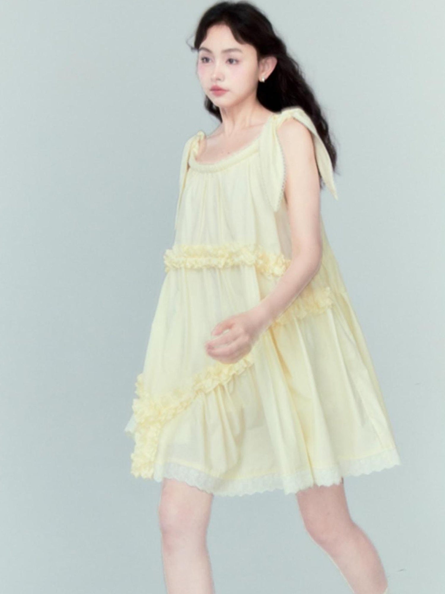 DIDDI MODA Whimsy Bunny Ear Ruffled Pinafore Dress