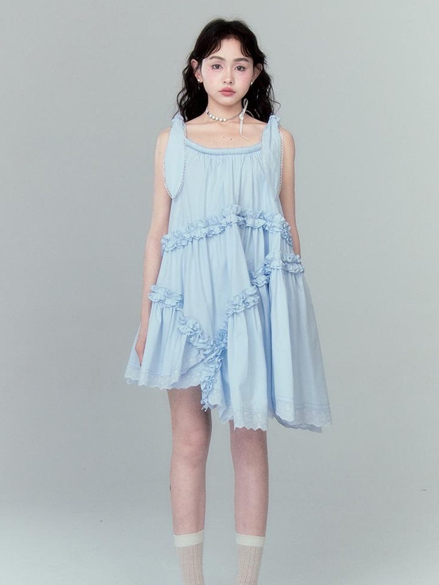 DIDDI MODA Whimsy Bunny Ear Ruffled Pinafore Dress