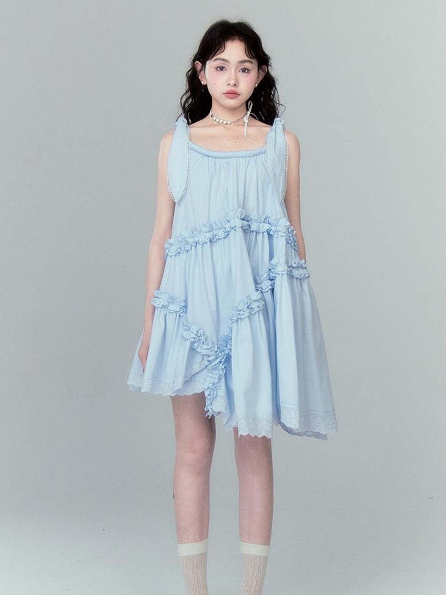 DIDDI MODA Whimsy Bunny Ear Ruffled Pinafore Dress