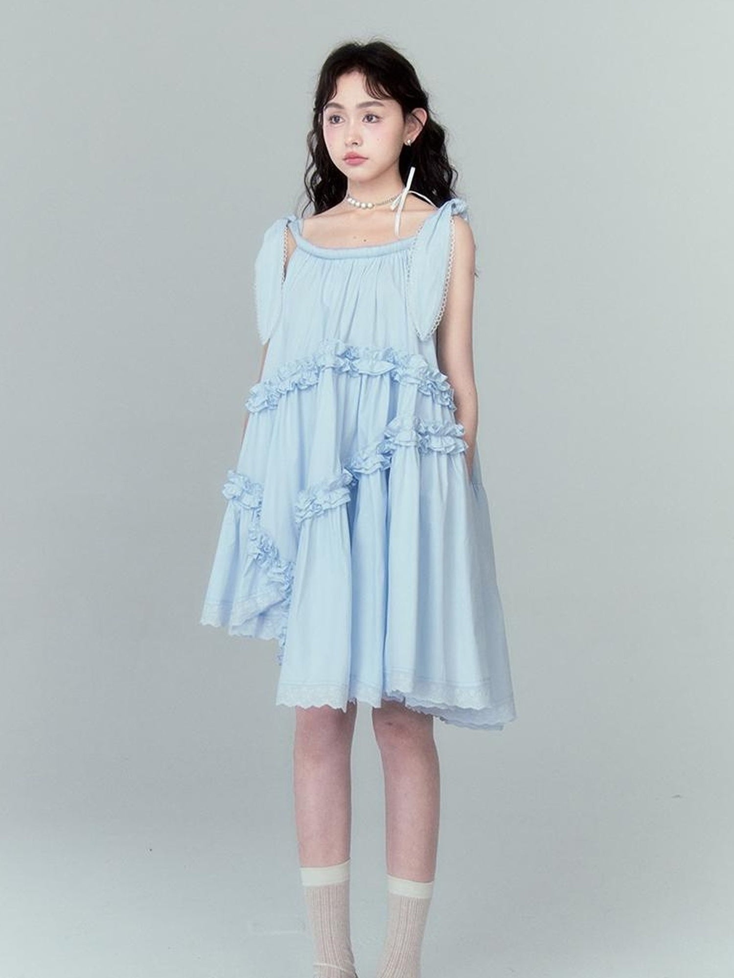 DIDDI MODA Whimsy Bunny Ear Ruffled Pinafore Dress