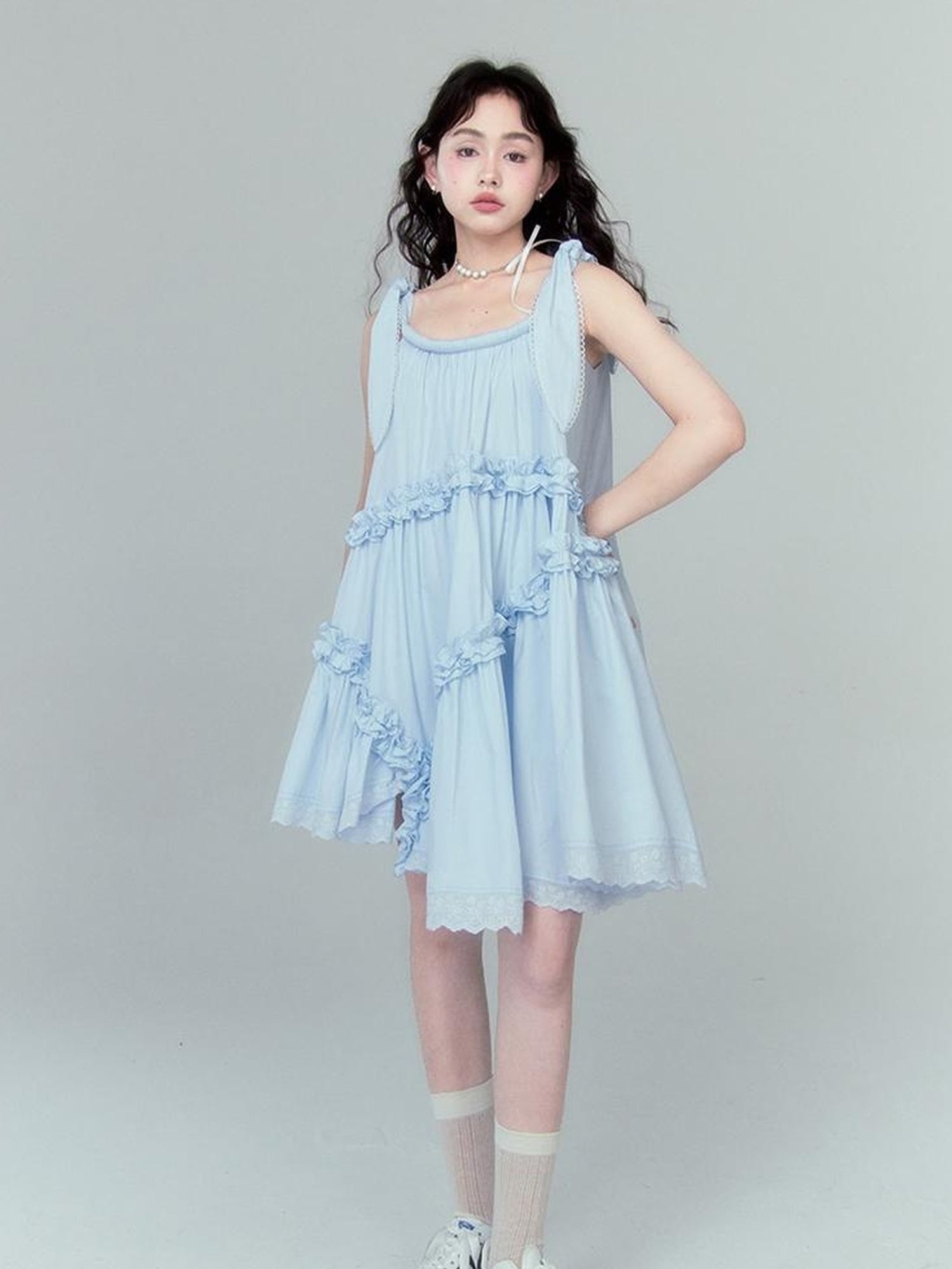 DIDDI MODA Whimsy Bunny Ear Ruffled Pinafore Dress