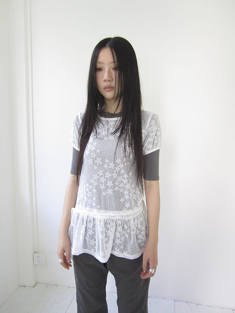 Updateang project Star Print Lace Top With Drawstring Waist