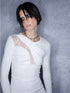 Lace Paneled Knit Tee With Slanted Hem