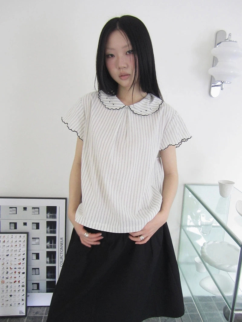 Striped Ruffle Collar Blouse