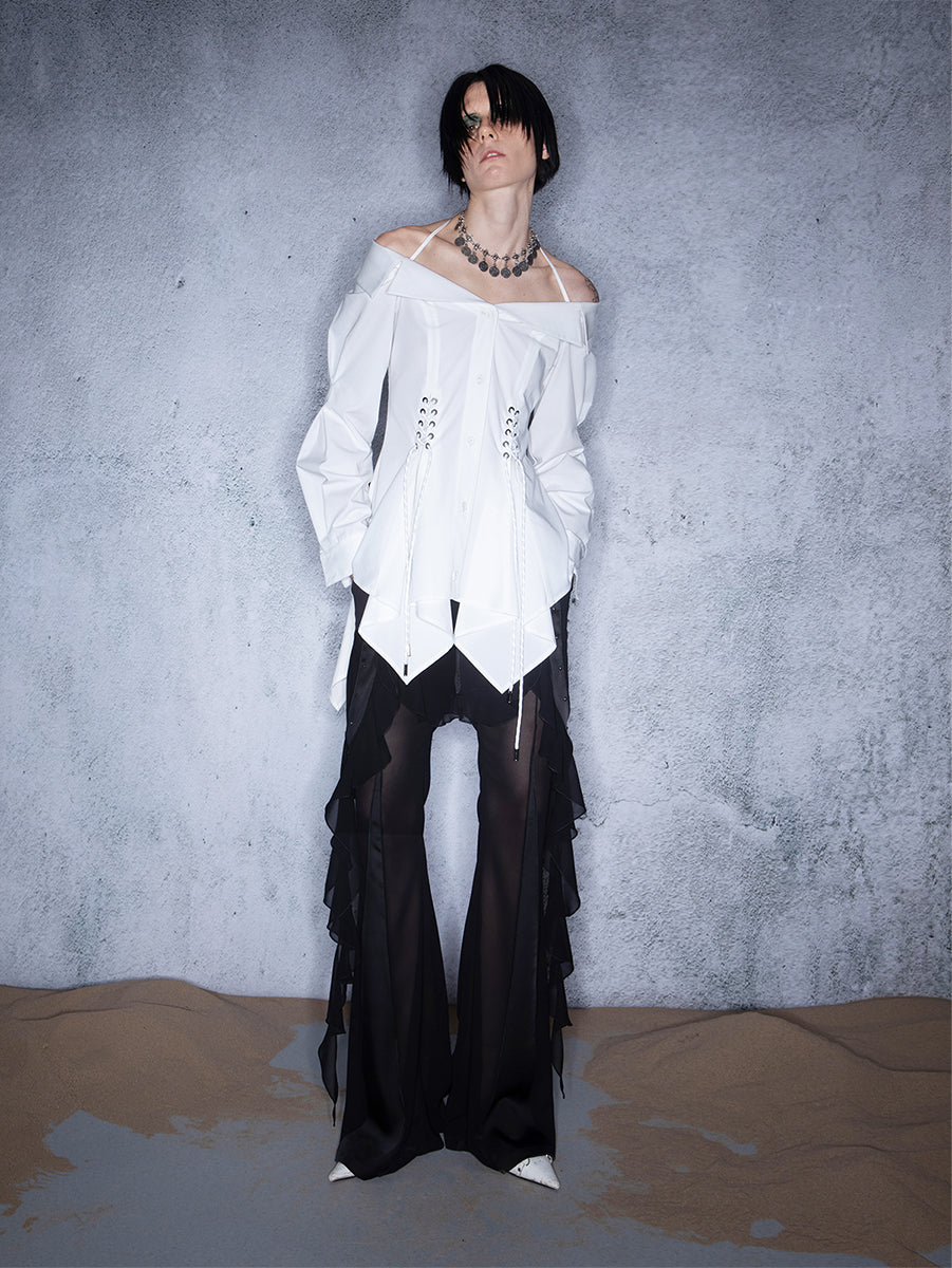UpdateNN NORTH NODE Asymmetrical One Shoulder Ruffle Hem Blouse