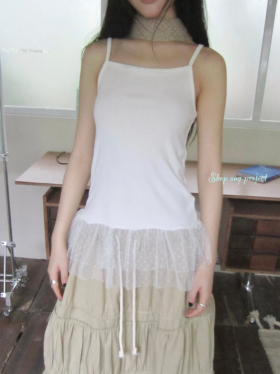 Updateang project Summer Layered Dot Mesh Spliced Cami Top