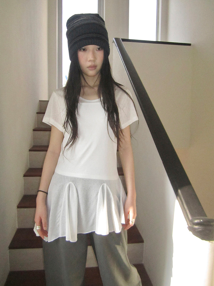 Updateang project Vintage Sheer Floral Hem V Neck T Shirt Long Sleeve