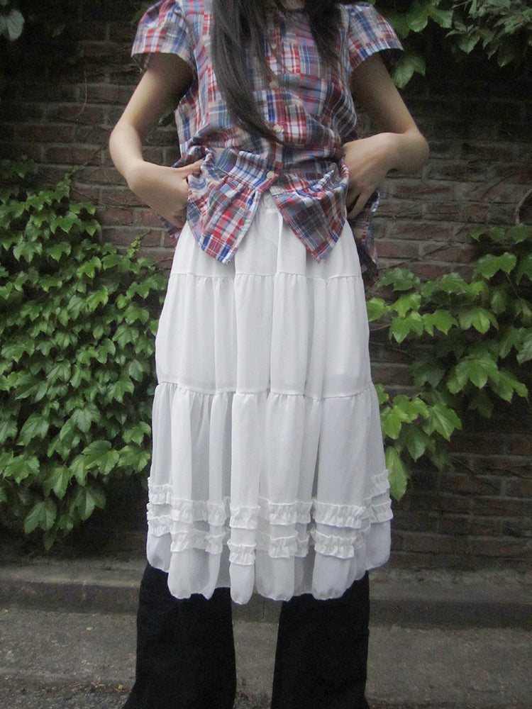 ang project Vintage Lace Trimmed Layered Flared Mini Skirt