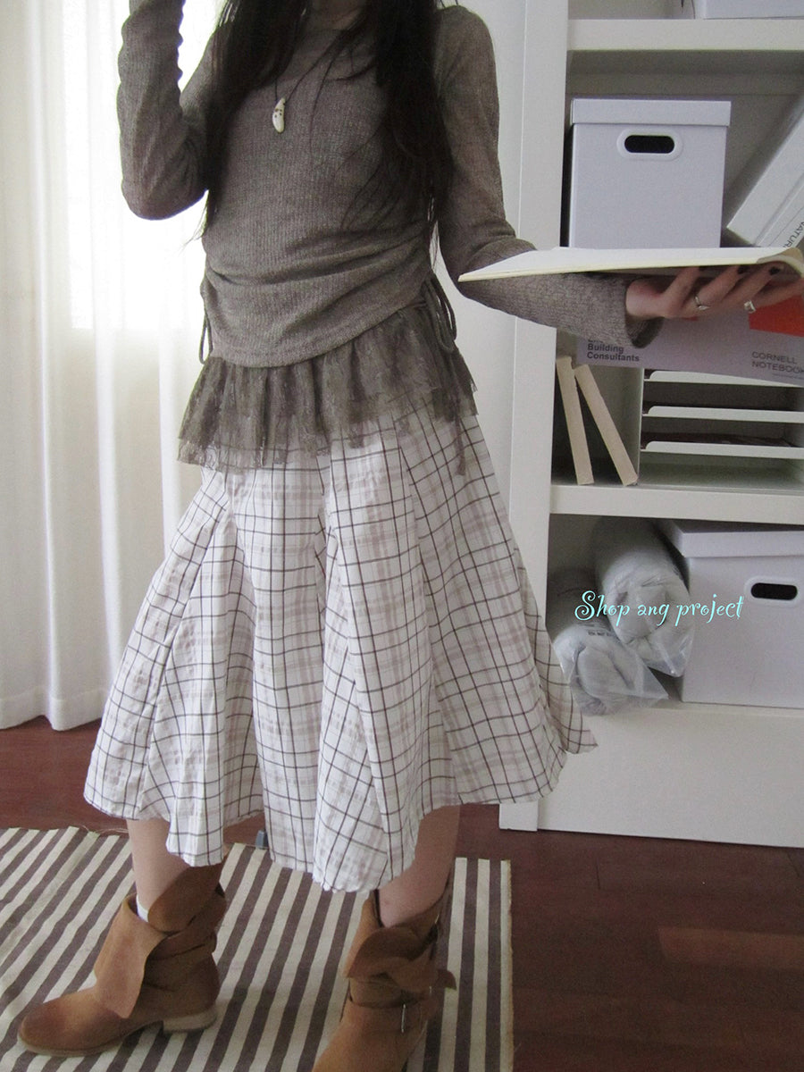 ang project Vintage Plaid Pleated Midi Skirt