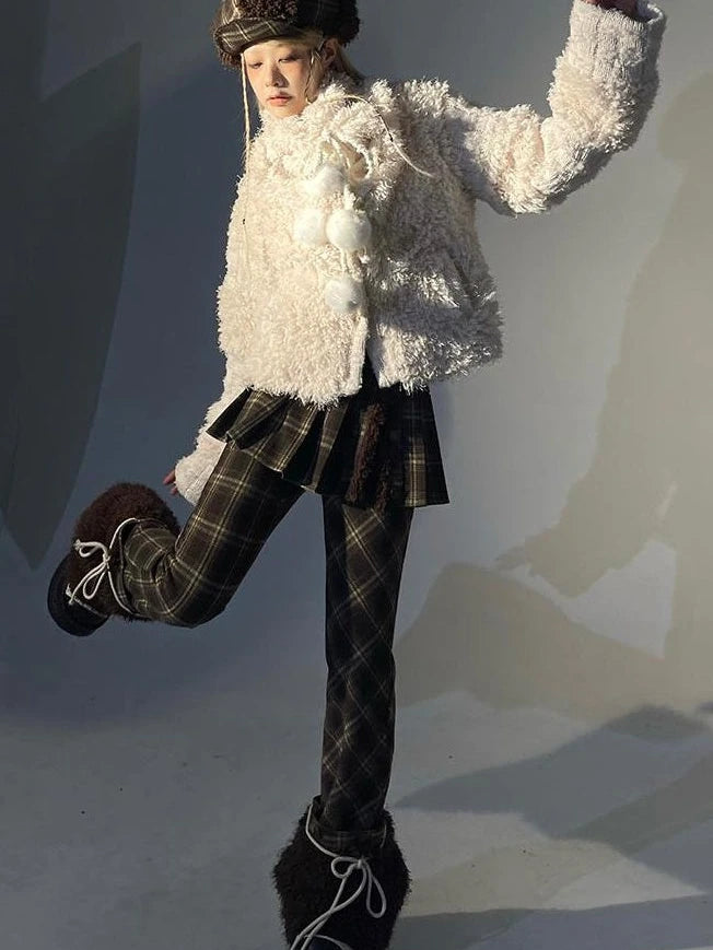 White Fluffy Christmas Schoolgirl Outfit Winter Skirt Set