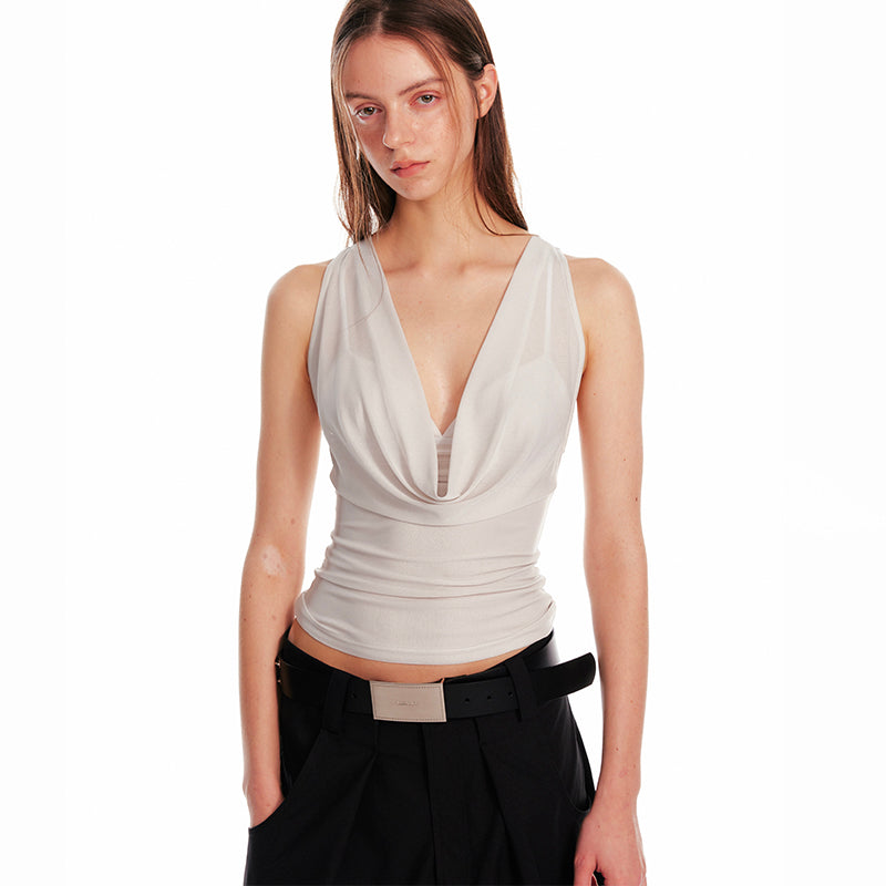 ALINNV STUDIO Acetate Knit V-Neck Tank Top and Camisole Two-Piece Set