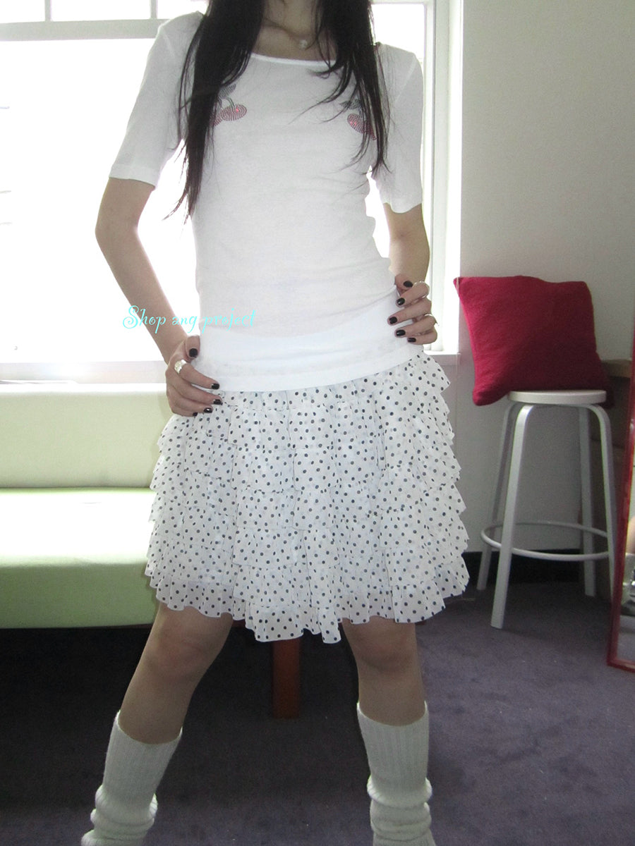 ang project Summer Tiered Ruffle Waist Polka Dot Skirt