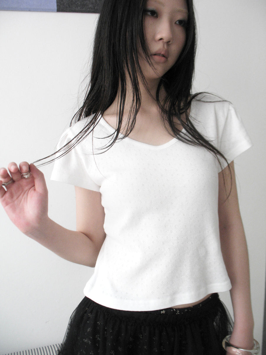Updateang project V-Neck Crop Top With Small Wing Sleeves