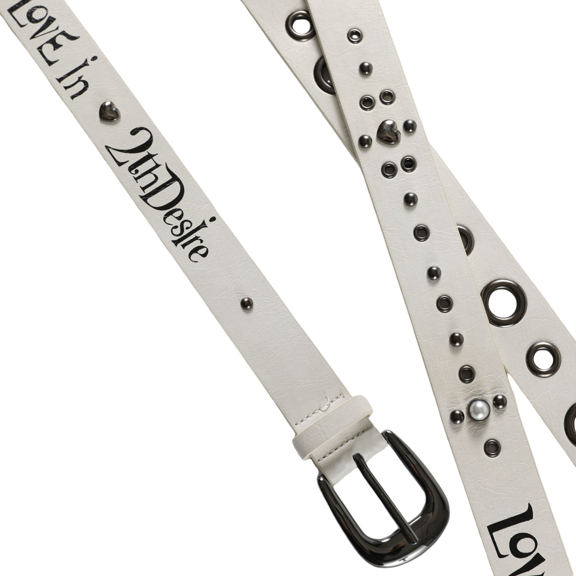 2th Desire Punk Colorblock Letter Print Suede Belt With Studs