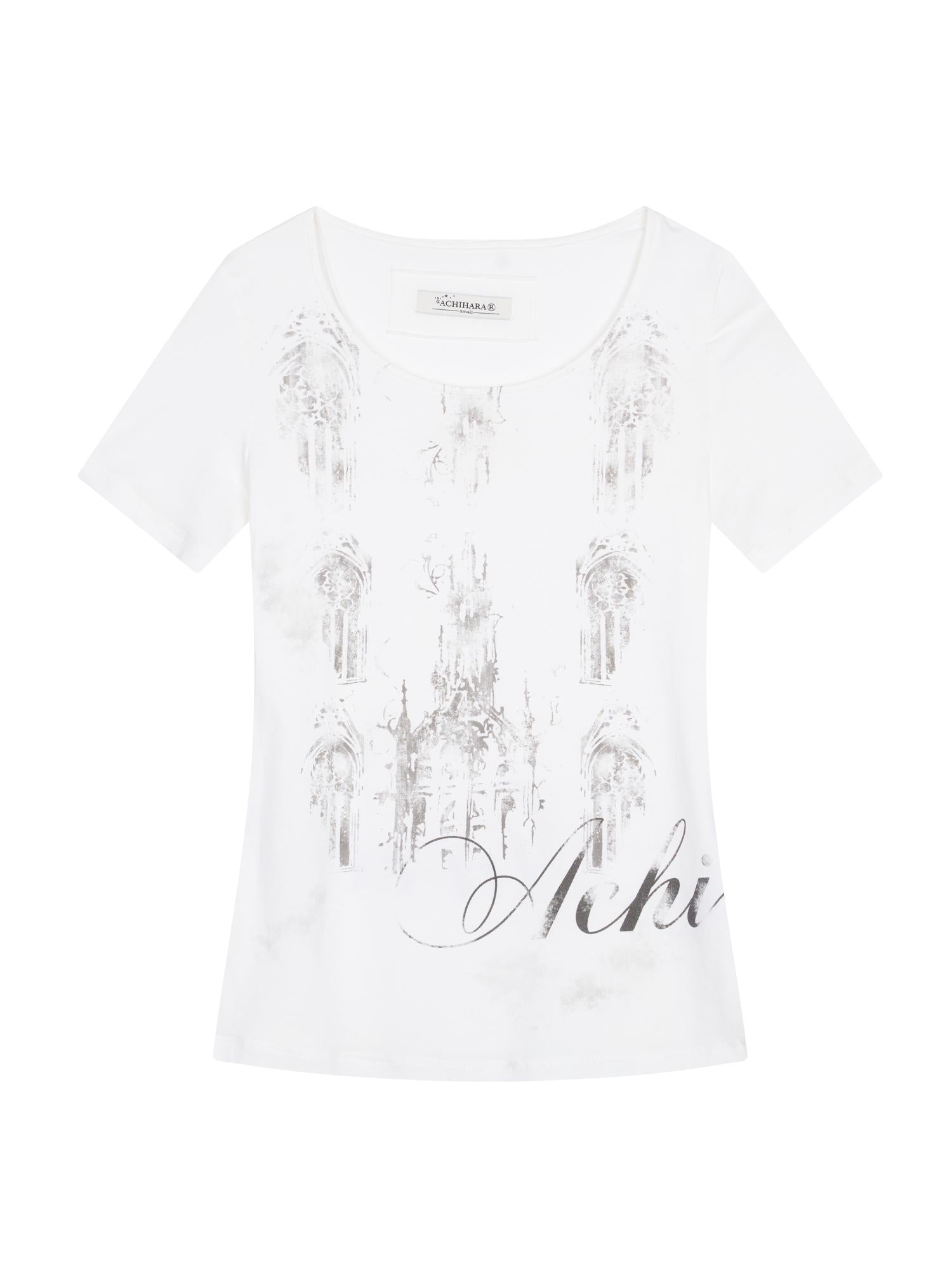 Achihara Romanesque Print Tee V-neck T-shirt Long-Sleeve