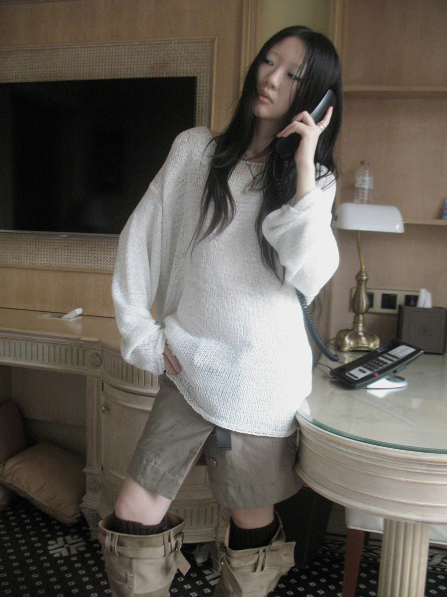 ang project Vintage Relaxed Fit Knit Long Sleeve V Neck T Shirt