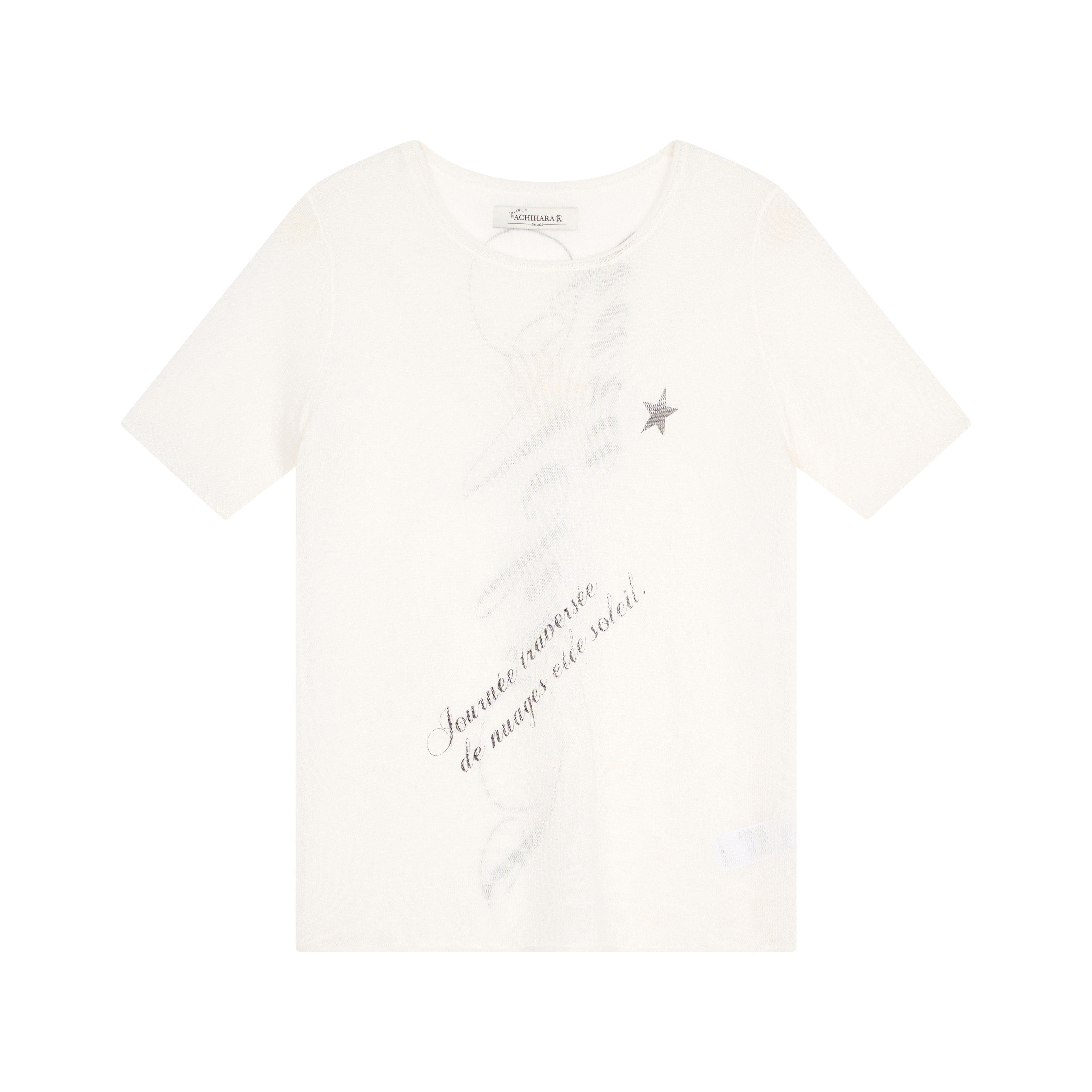 Achihara Sea Salt French Print Cropped Tee V-Neck T-Shirt Long-Sleeve