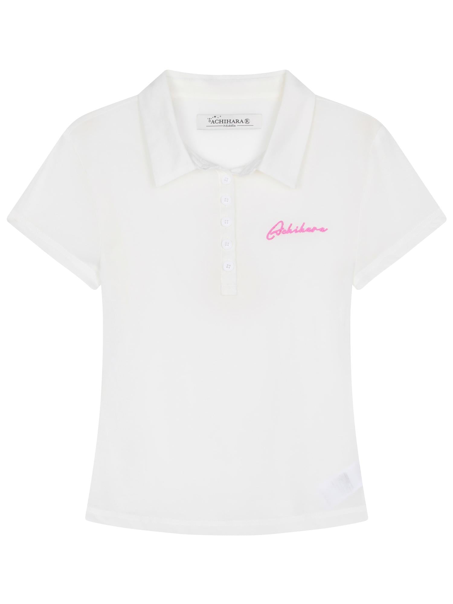 Achihara Glassine Polo Tee Slim Fit Breathable Short Sleeve Top