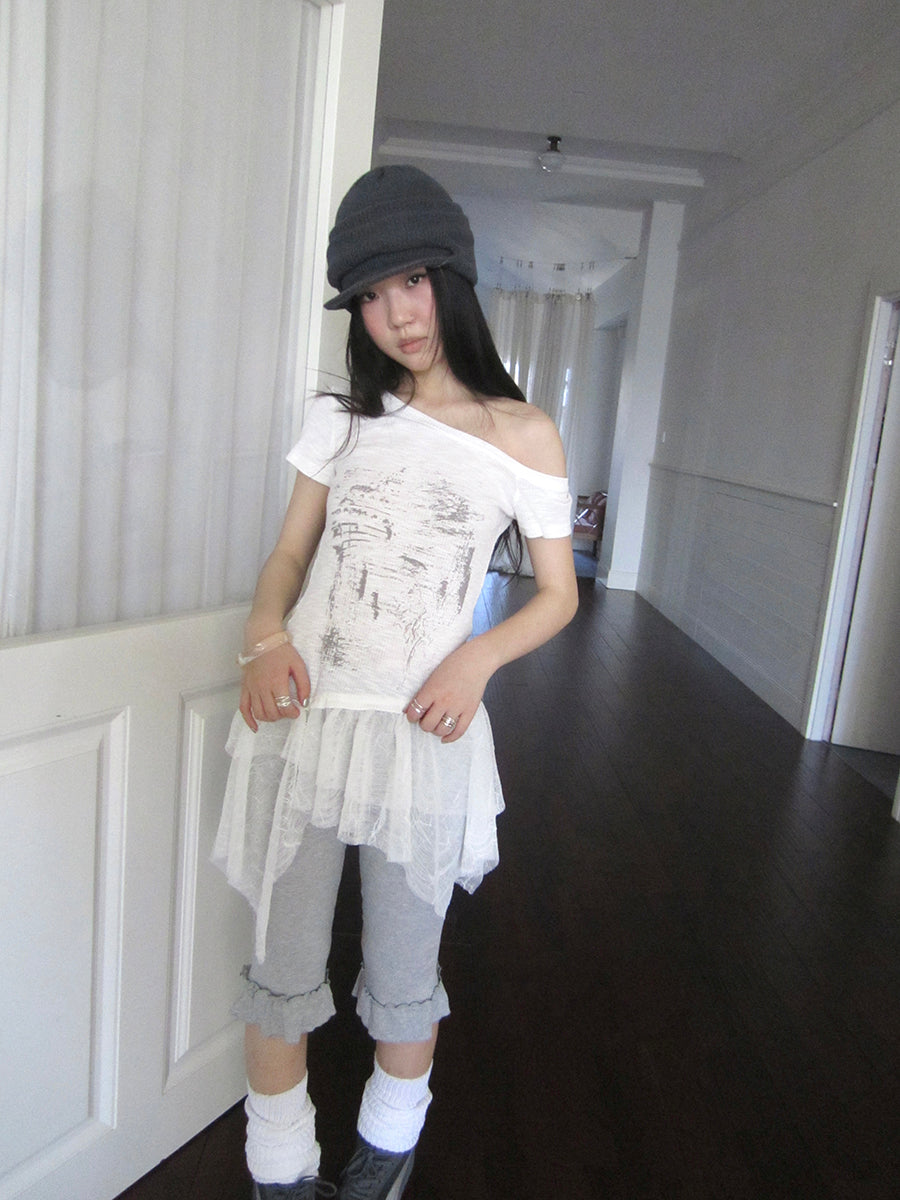 Updateang project Asymmetric Floral Print Sleeveless Top With Lace Hem