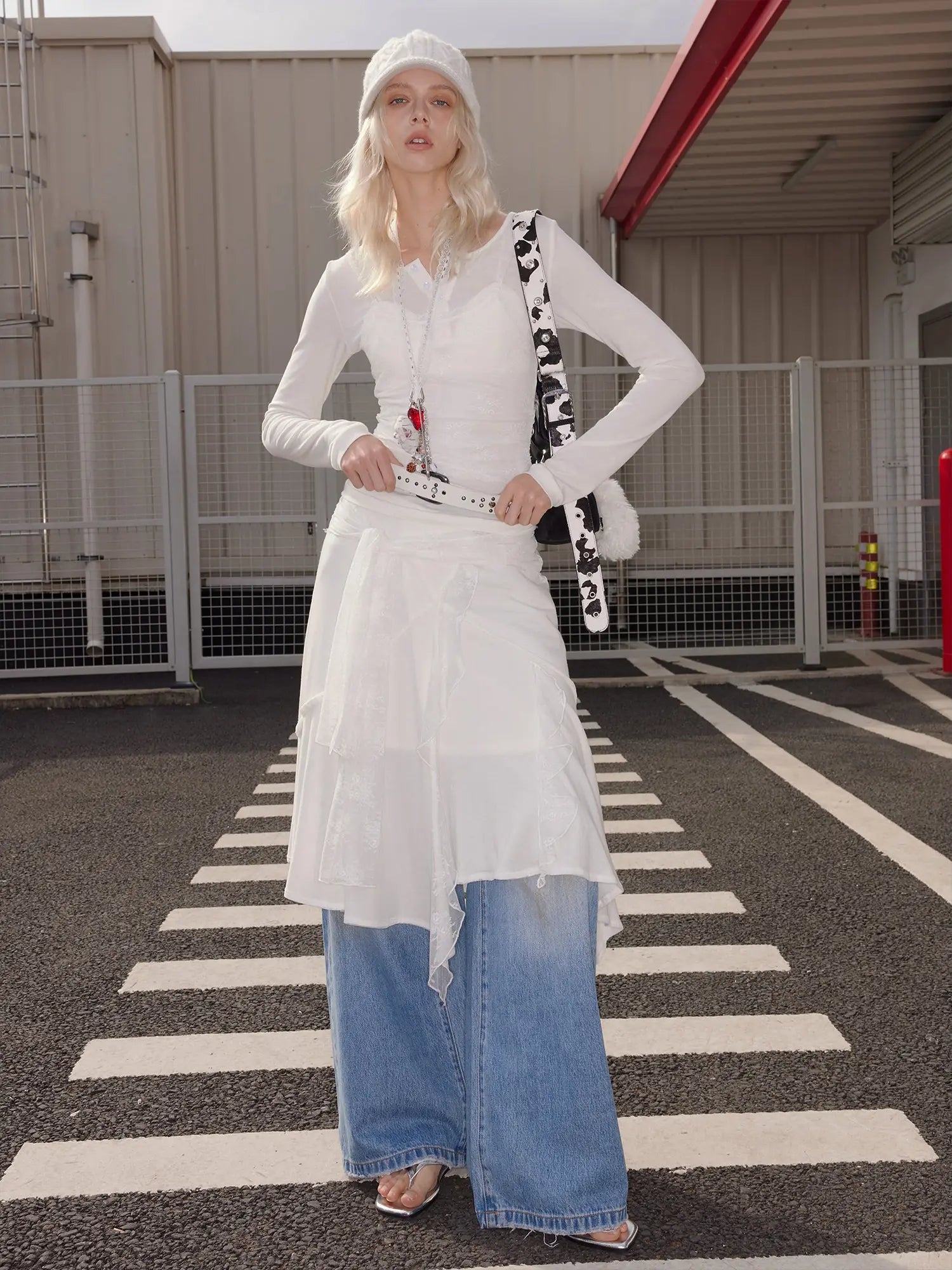 Lycelle Lace Contrast Knit Wool Long Sleeve Top