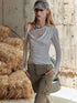 Lace Trimmed Off Shoulder Long Sleeve Top