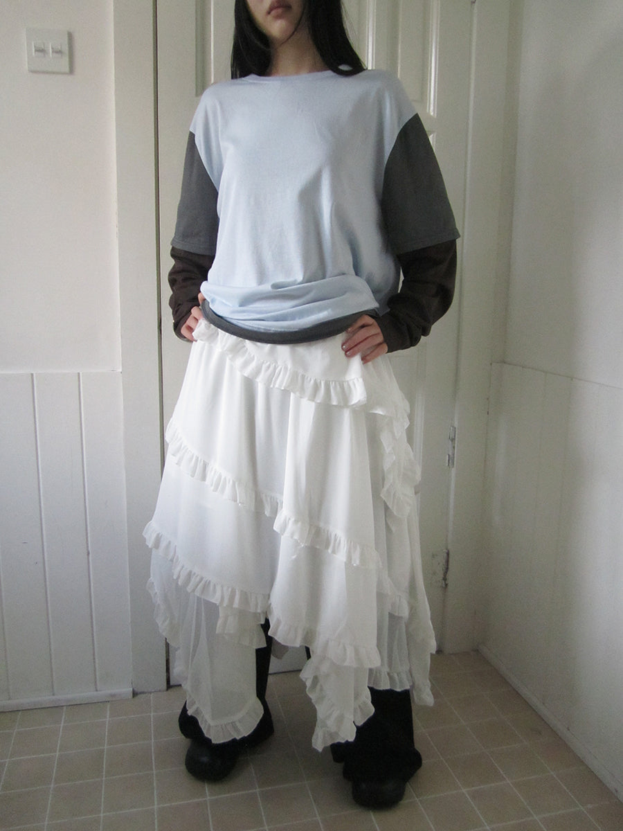 ang project Asymmetrical Hem Ruffle Waistband Skirt