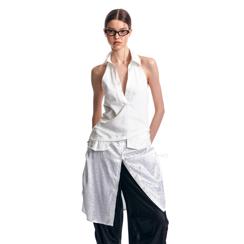 ALINNV STUDIO V-Neck Halter Backless Maxi Dress Adjustable Slit