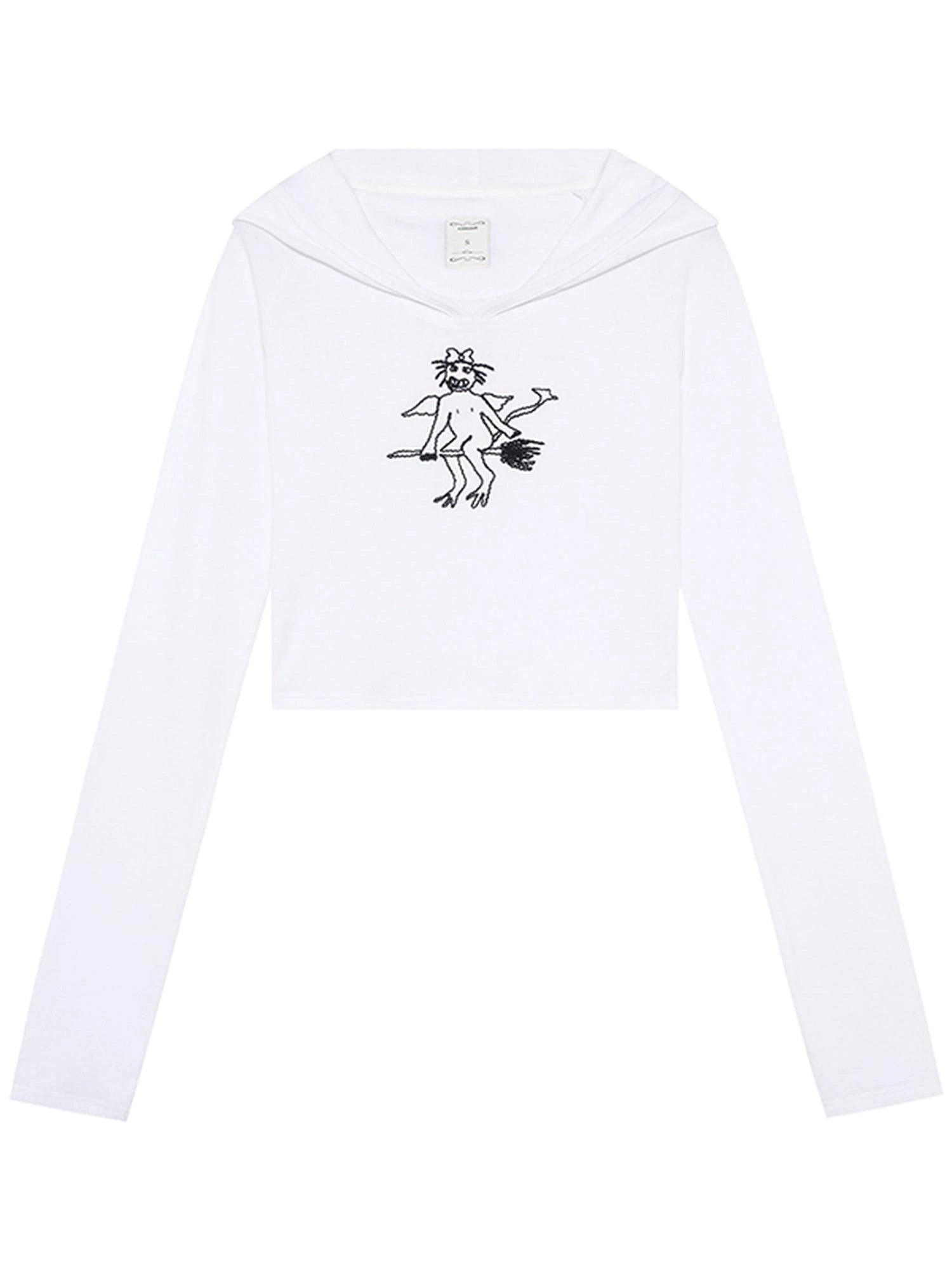 Magic Broom Print Hooded Long Sleeve Tee