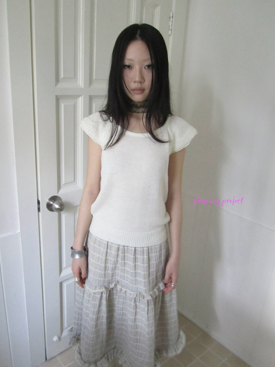 ang project Vintage Loose Knit Short Sleeve With Flutter Sleeves
