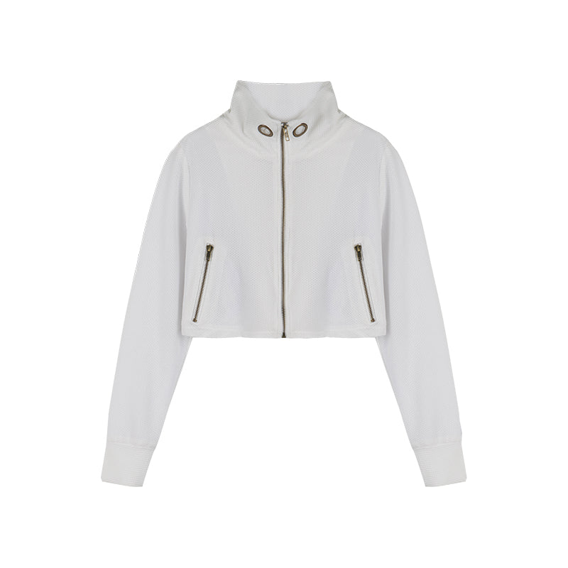Achihara Sheer Mesh Long Sleeve Crop Sun Jacket