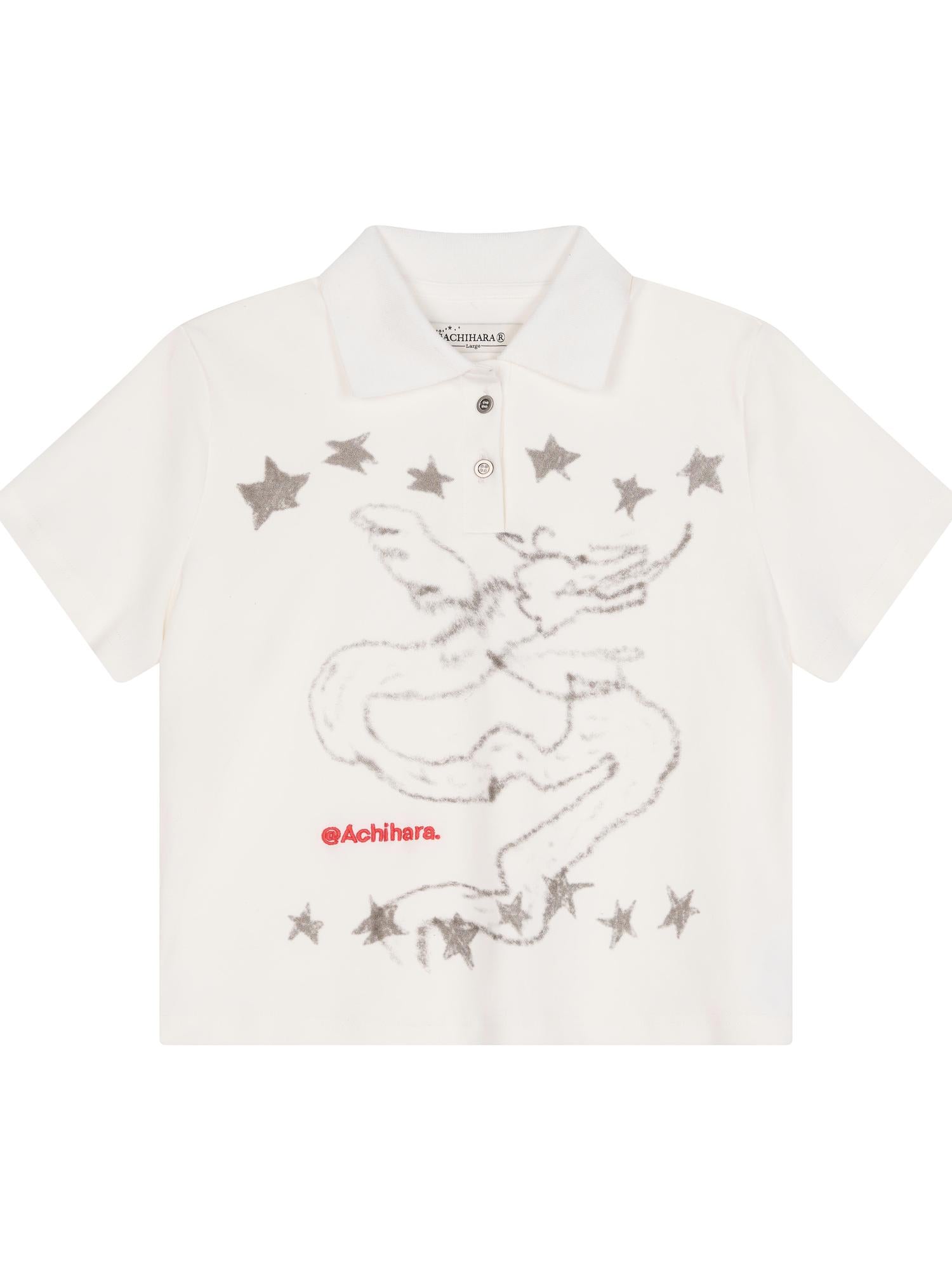 Achihara Digital Dragon Polo Tee V-neck T-shirt Long-Sleeve