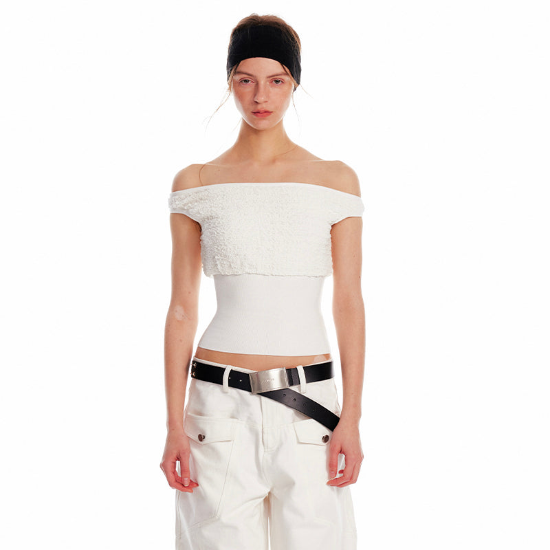 ALINNV STUDIO Slim Off Shoulder Silk Top With Floral Detail