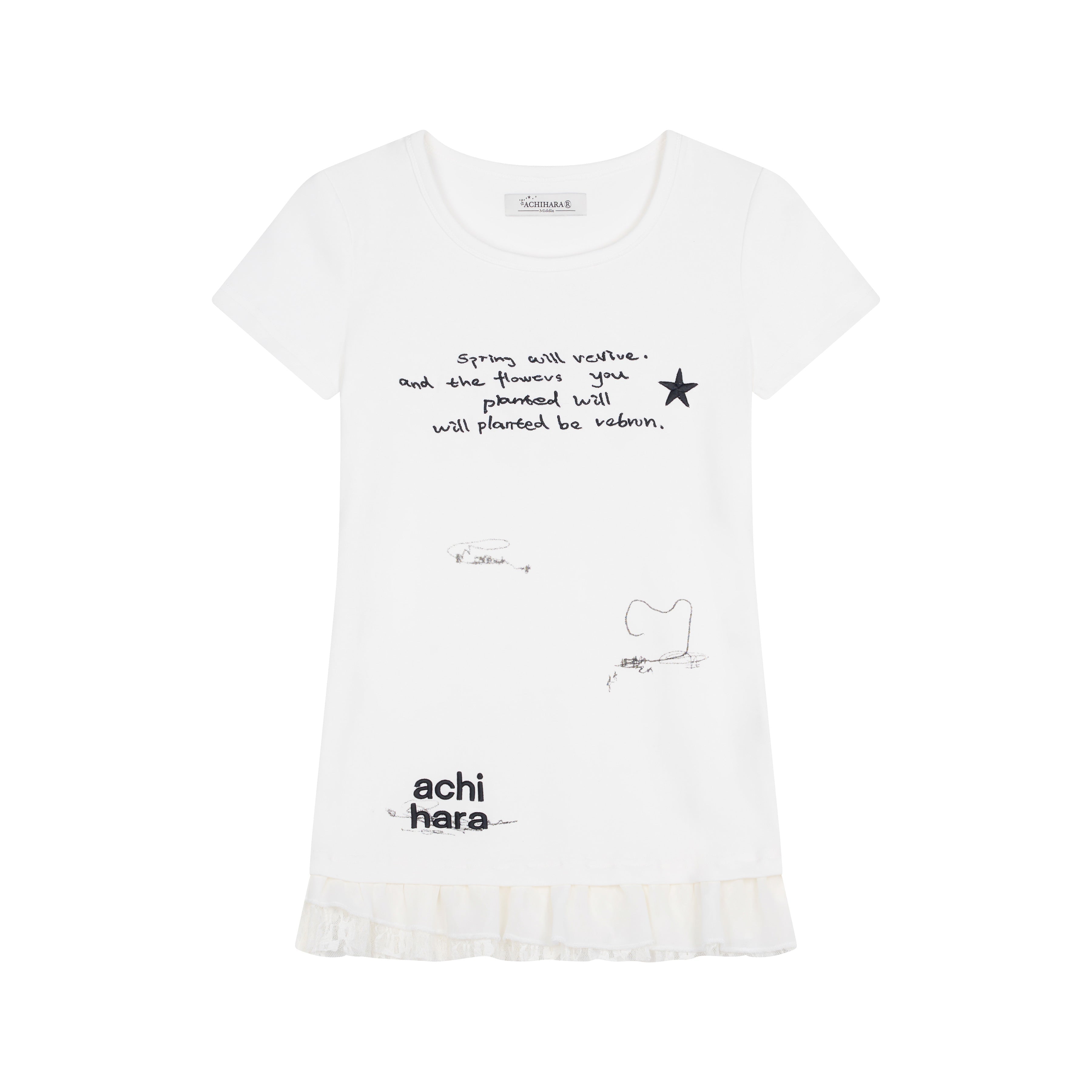 Achihara Time Bandage Floral Trim Tee