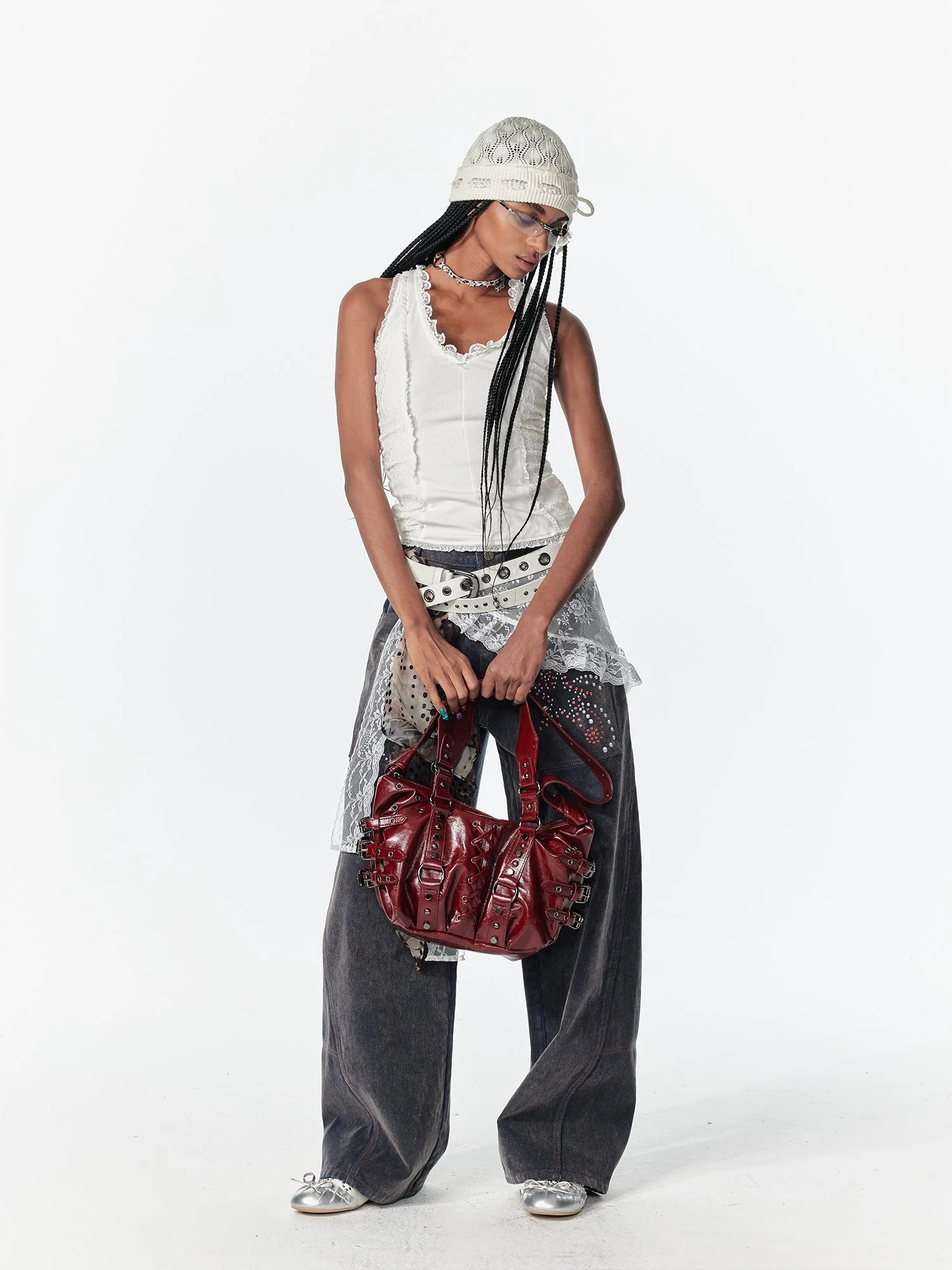 Lace Patchwork Layered Mesh Skirt With Ties