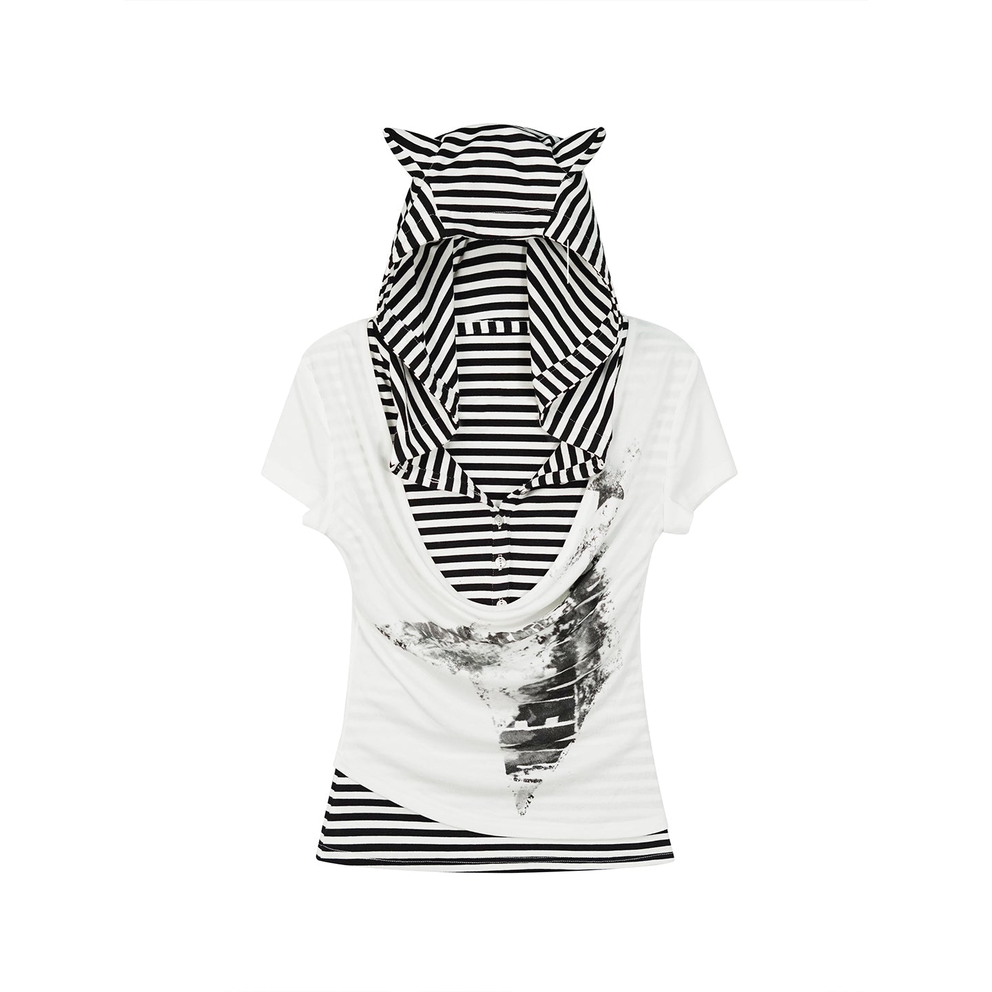 Update Cest Nous Sea Witch Poetry Star Print Cat Ear Striped Tee V-neck T-shirt Long-Sleeve