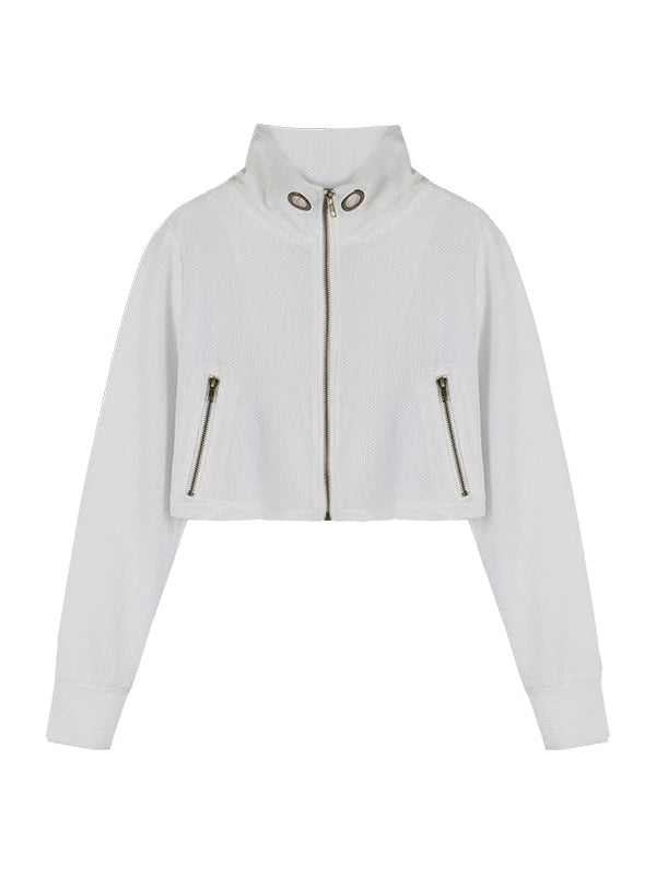 Sheer Mesh Long Sleeve Crop Sun Jacket